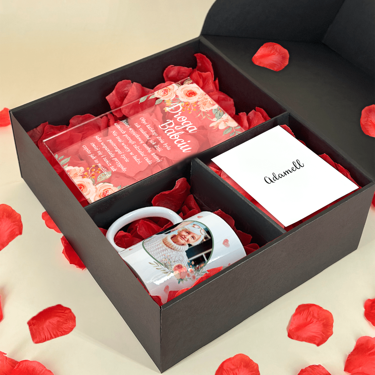 Kubek + druk na szkle MOJA DROGA BABCIA - zestaw prezentowy Box 2 w 1, spersonalizowany prezent dla babci - Adamell.pl