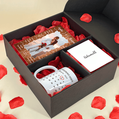 Kubek + druk na szkle PARA - zestaw prezentowy Box 2 w 1, spersonalizowany prezent dla pary - Adamell.pl