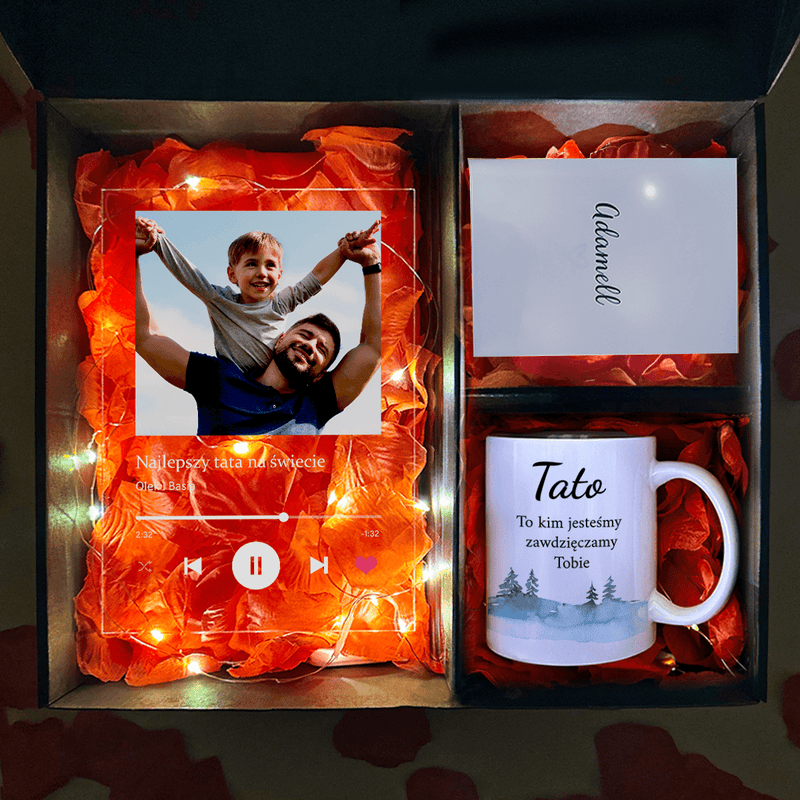 Kubek + druk na szkle TATA - zestaw prezentowy Box 2 w 1, spersonalizowany prezent dla taty - Adamell.pl