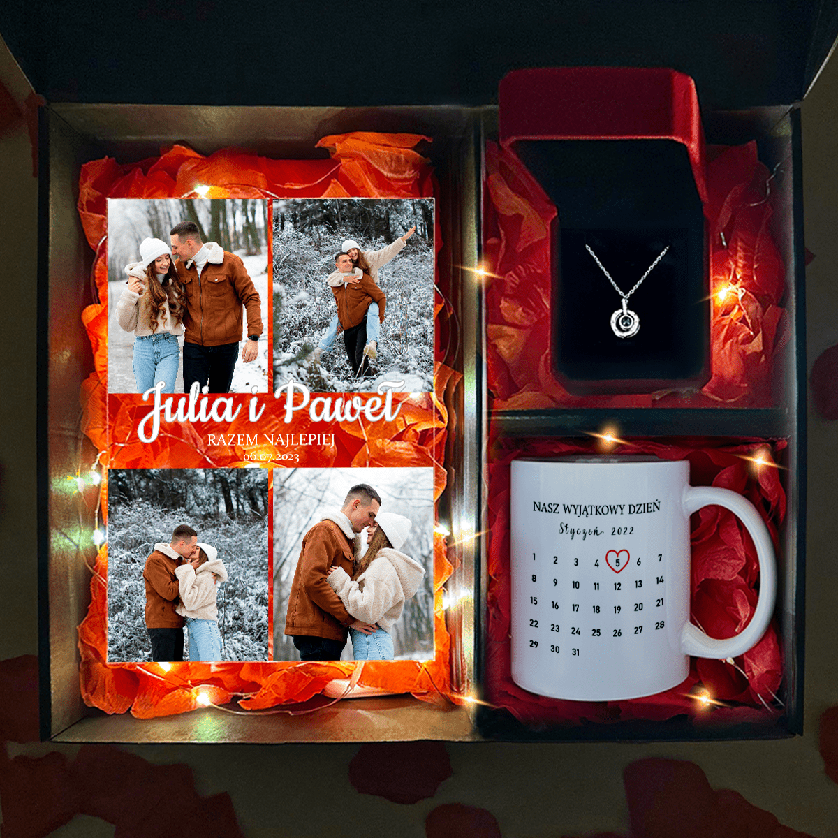 Kubek + wisiorek + druk na szkle RAZEM NAJLEPIEJ - zestaw prezentowy Box 3 w 1, spersonalizowany prezent dla niej - Adamell.pl