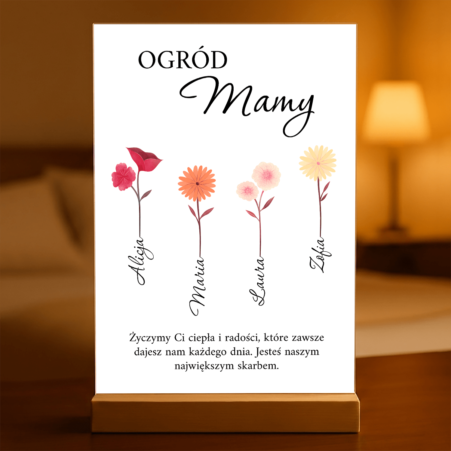 Kwiaty w ogrodzie mamy - Druk na szkle, spersonalizowany prezent dla mamy - Adamell.pl