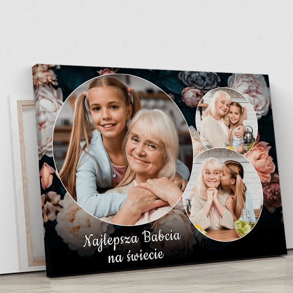Kwiecisty kolaż 3 zdjęć - druk na płótnie, spersonalizowany prezent dla babci - Adamell.pl
