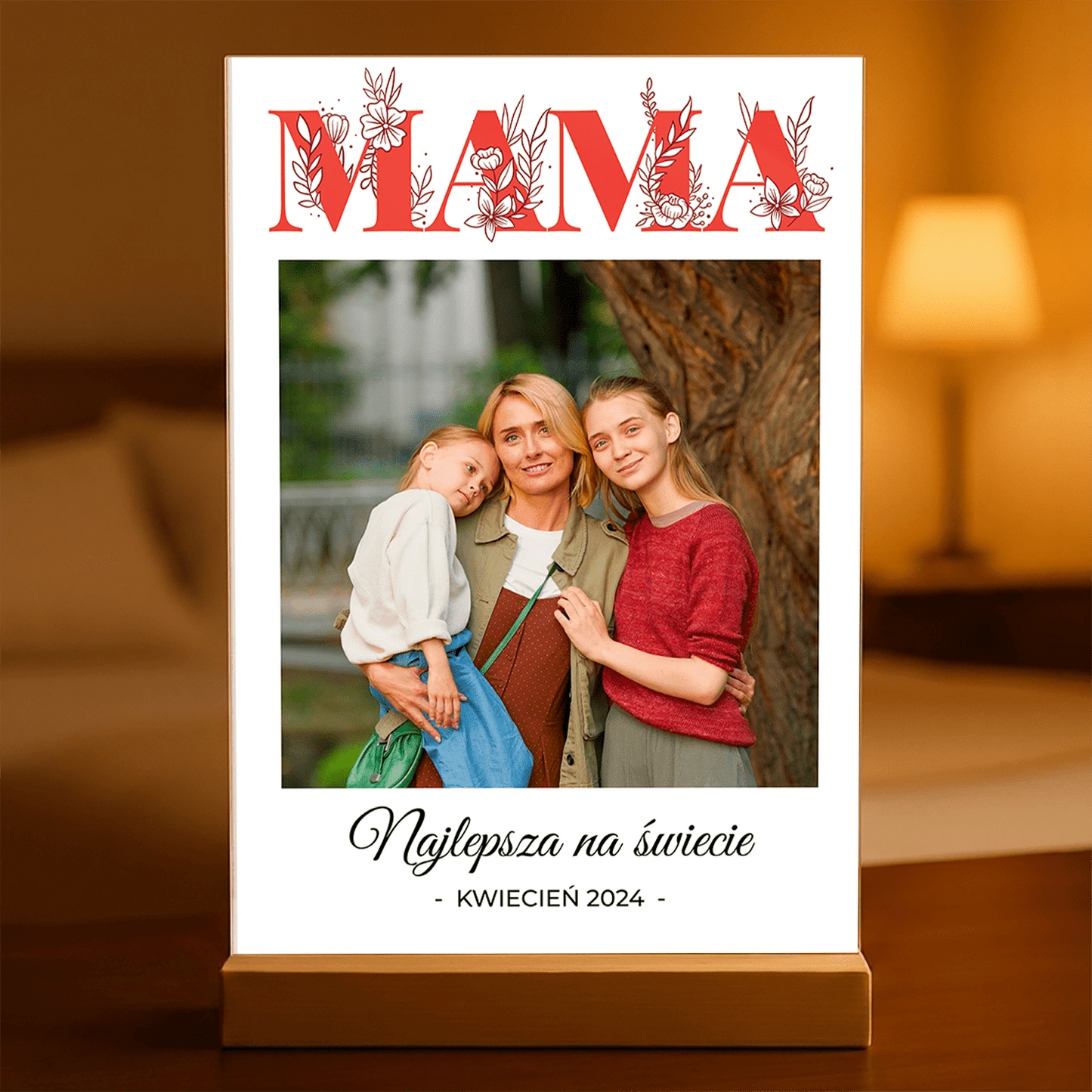Kwiecisty napis MAMA - Druk na szkle, spersonalizowany prezent dla mamy - Adamell.pl