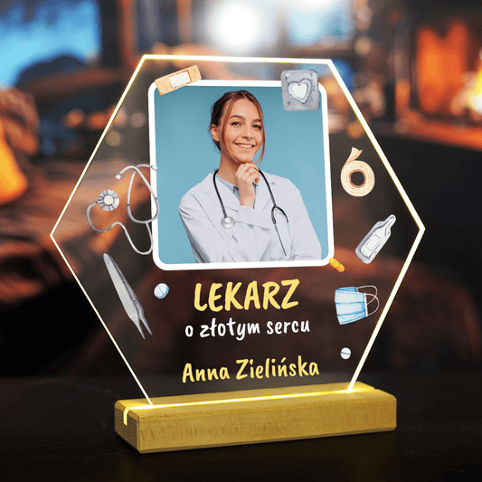 Lekarz o złotym sercu - Druk na szkle, spersonalizowany prezent dla lekarza - Adamell.pl