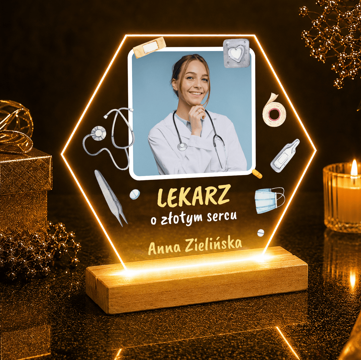 Lekarz o złotym sercu - Druk na szkle, spersonalizowany prezent dla lekarza - Adamell.pl