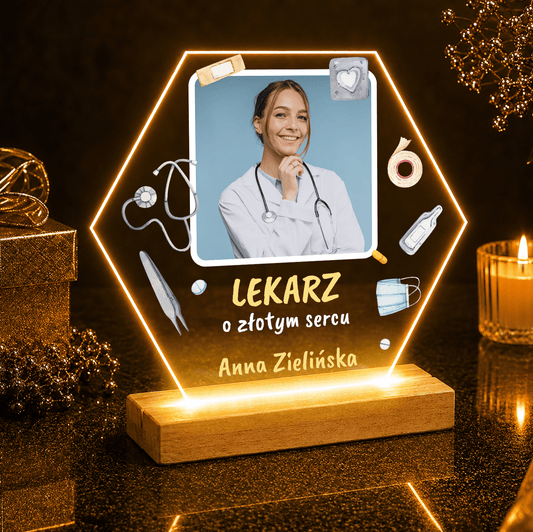 Lekarz o złotym sercu - Druk na szkle, spersonalizowany prezent dla lekarza - Adamell.pl