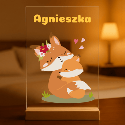 Liski grafika + imię - Druk na szkle z podstawką LED, spersonalizowany prezent dla dziecka - Adamell.pl