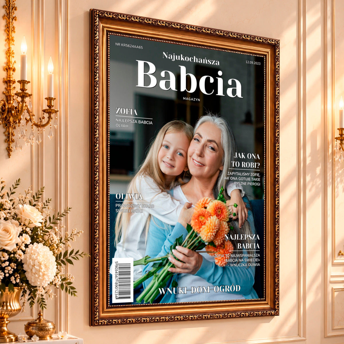 Kolaż ze zdjęć na płótnie Najukochańsza babcia na okładce — prezent dla babci