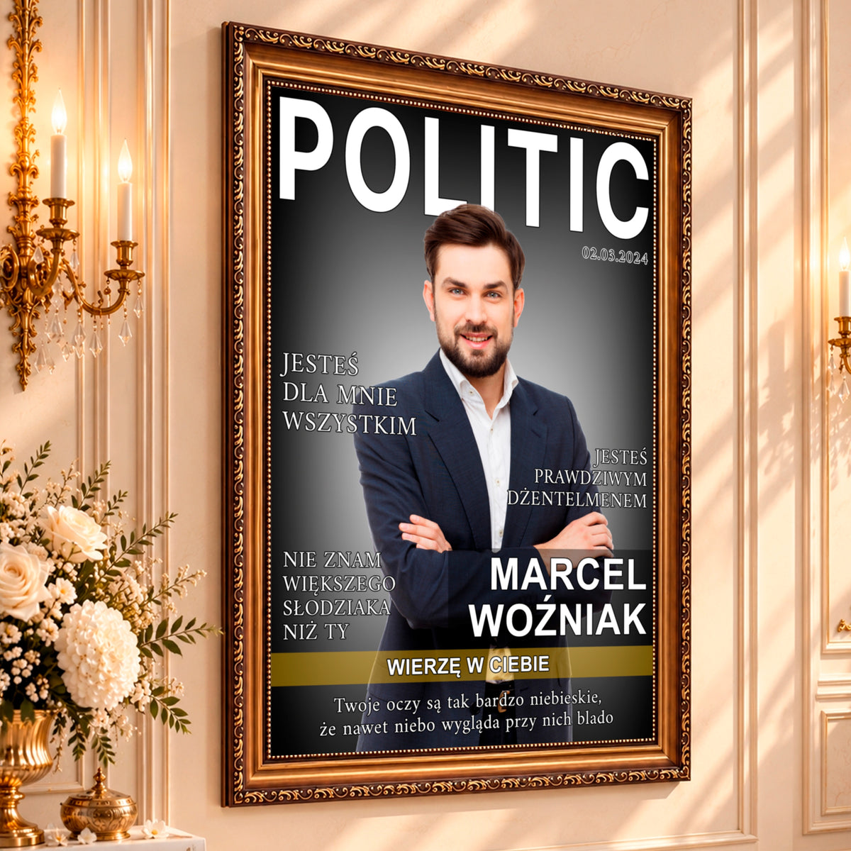 Portret ze zdjęcia na płótnie Okładka magazynu — prezent dla szefa