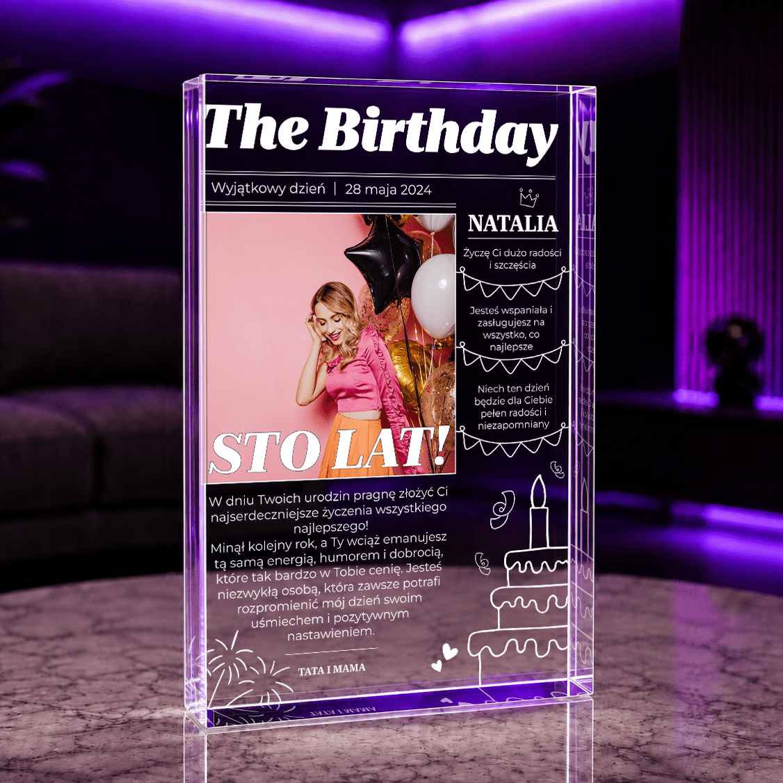 Magazyn The Birthday - Druk na szkle, spersonalizowany prezent na urodziny - Adamell.pl