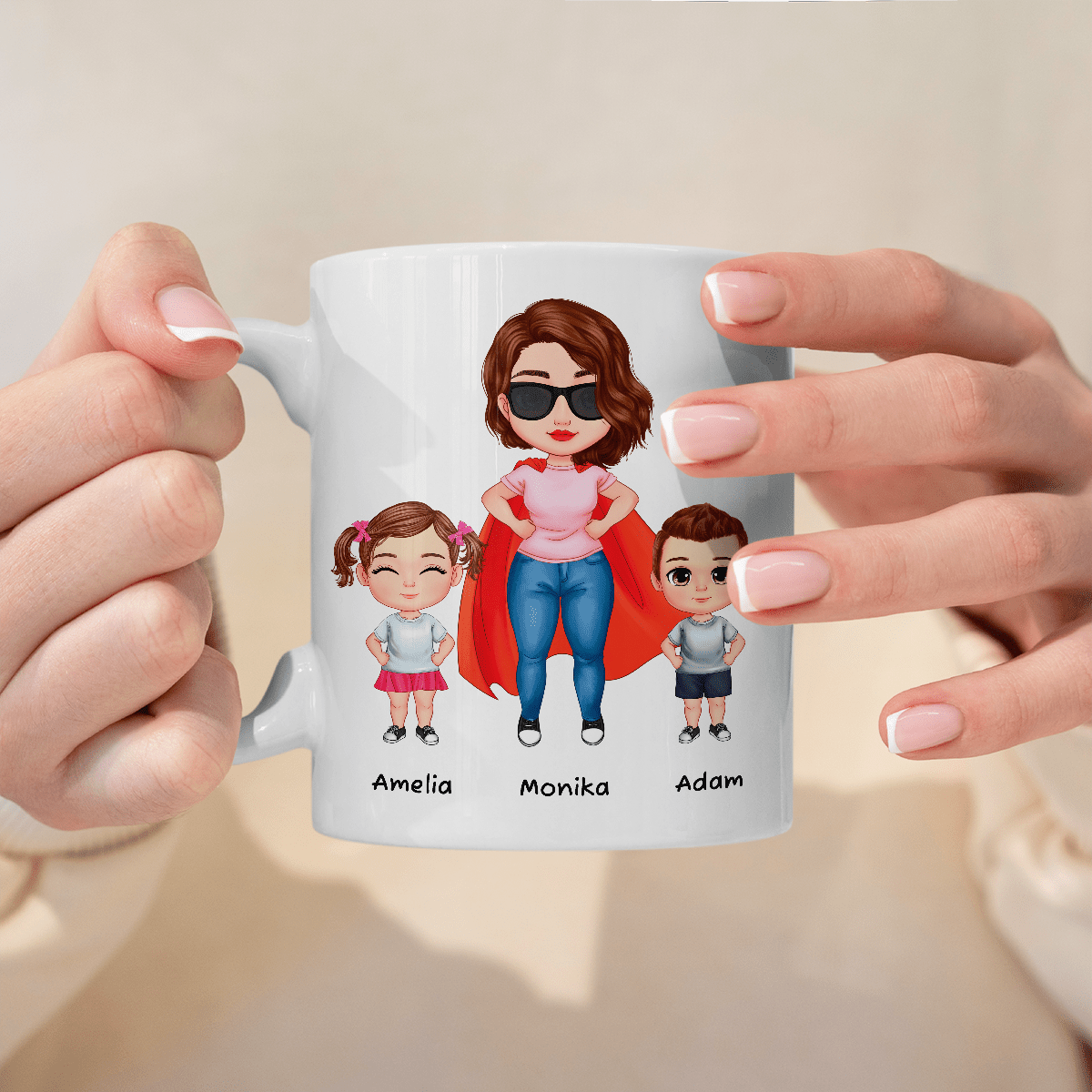 Mama superbohaterka - 1x Kubek z nadrukiem, spersonalizowany prezent dla mamy - Adamell.pl