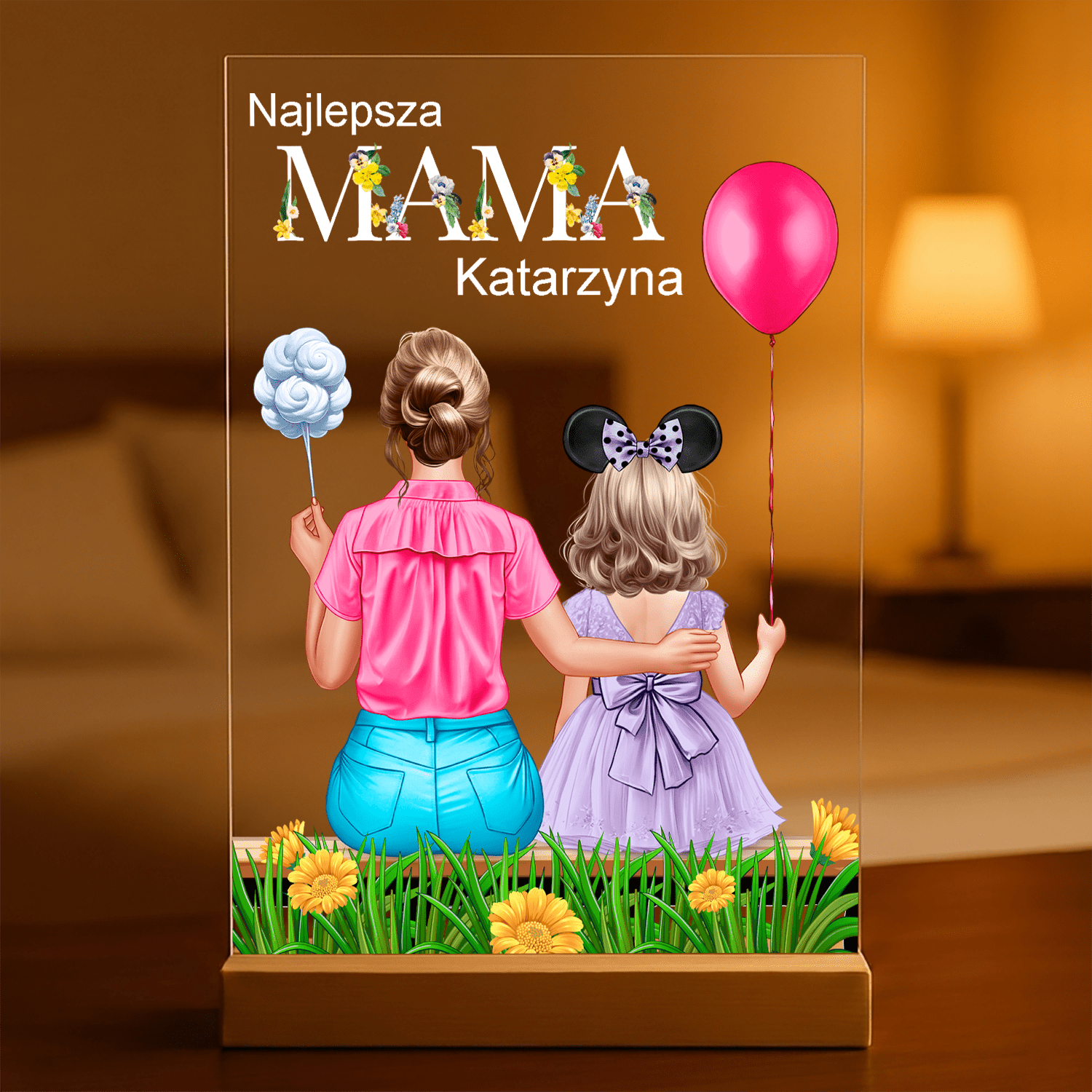 Mama z córką Clipart + tekst - Druk na szkle, spersonalizowany prezent dla mamy - Adamell.pl