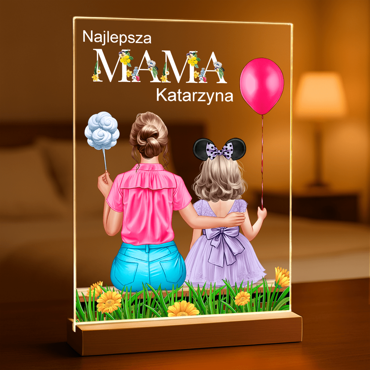 Mama z córką Clipart + tekst - Druk na szkle, spersonalizowany prezent dla mamy - Adamell.pl