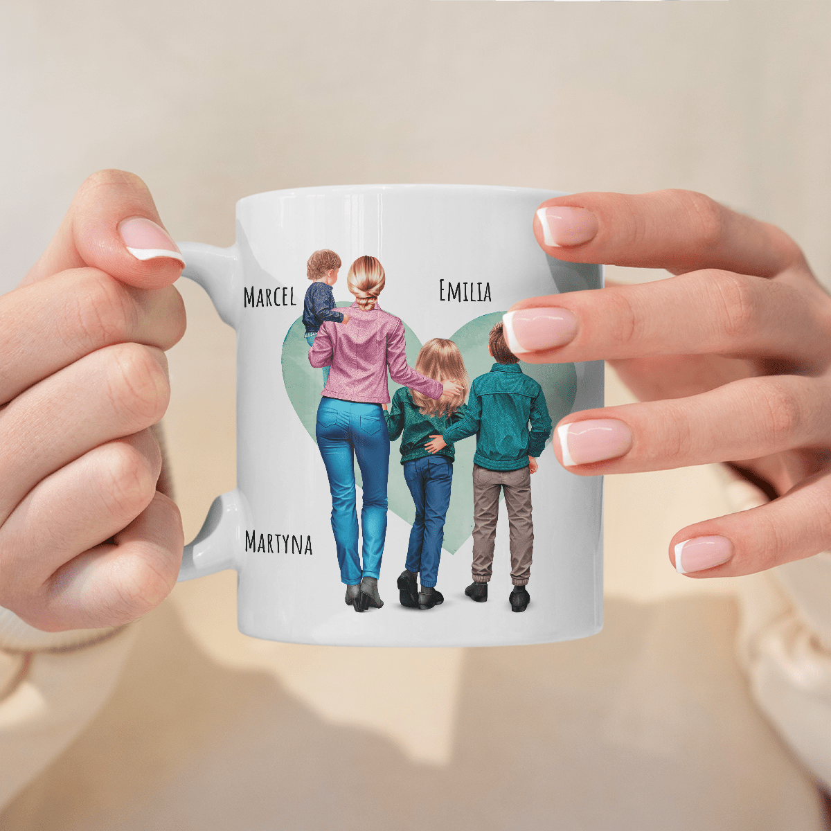 Mama ze swoimi dziećmi Clipart - 1x Kubek z nadrukiem, spersonalizowany prezent dla mamy - Adamell.pl