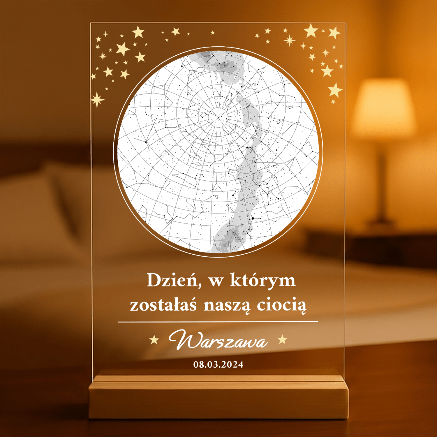 Mapa gwiazd ciocia - Druk na szkle, spersonalizowany prezent dla cioci - Adamell.pl