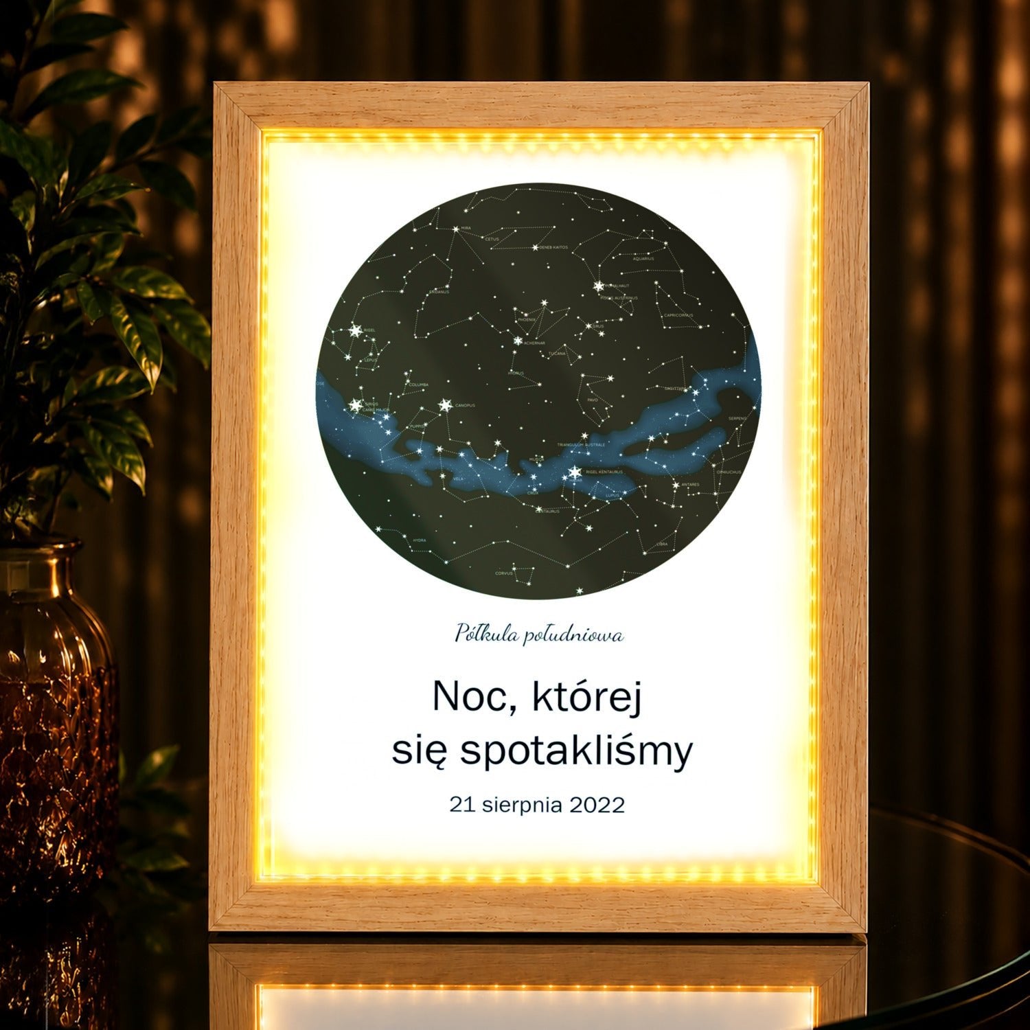 Mapa gwiazd w ramce - Druk na szkle, spersonalizowany prezent - Adamell.pl