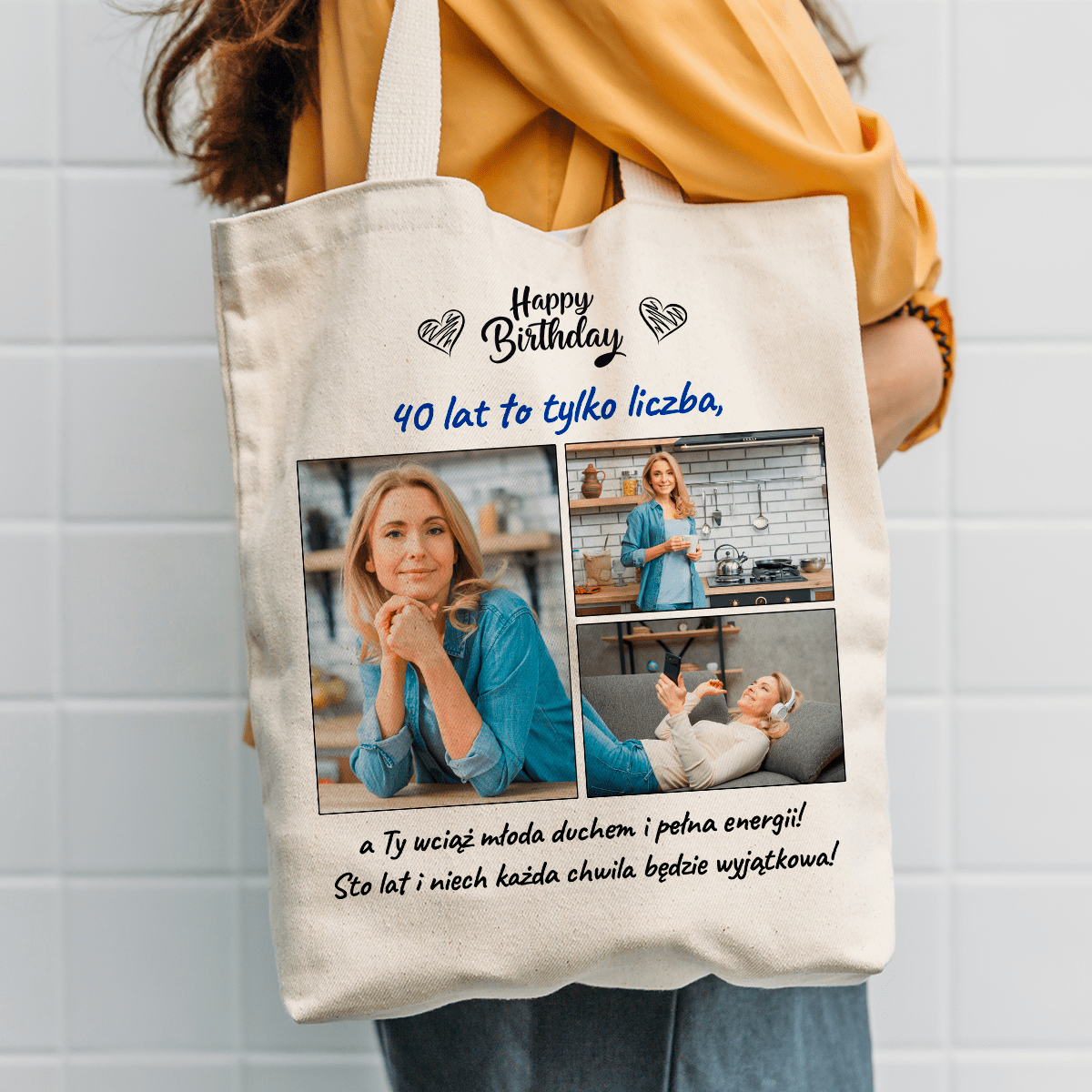 Materiałowa torba shopper z własnym nadrukiem 40 LAT - spersonalizowany prezent dla kobiety - Adamell.pl