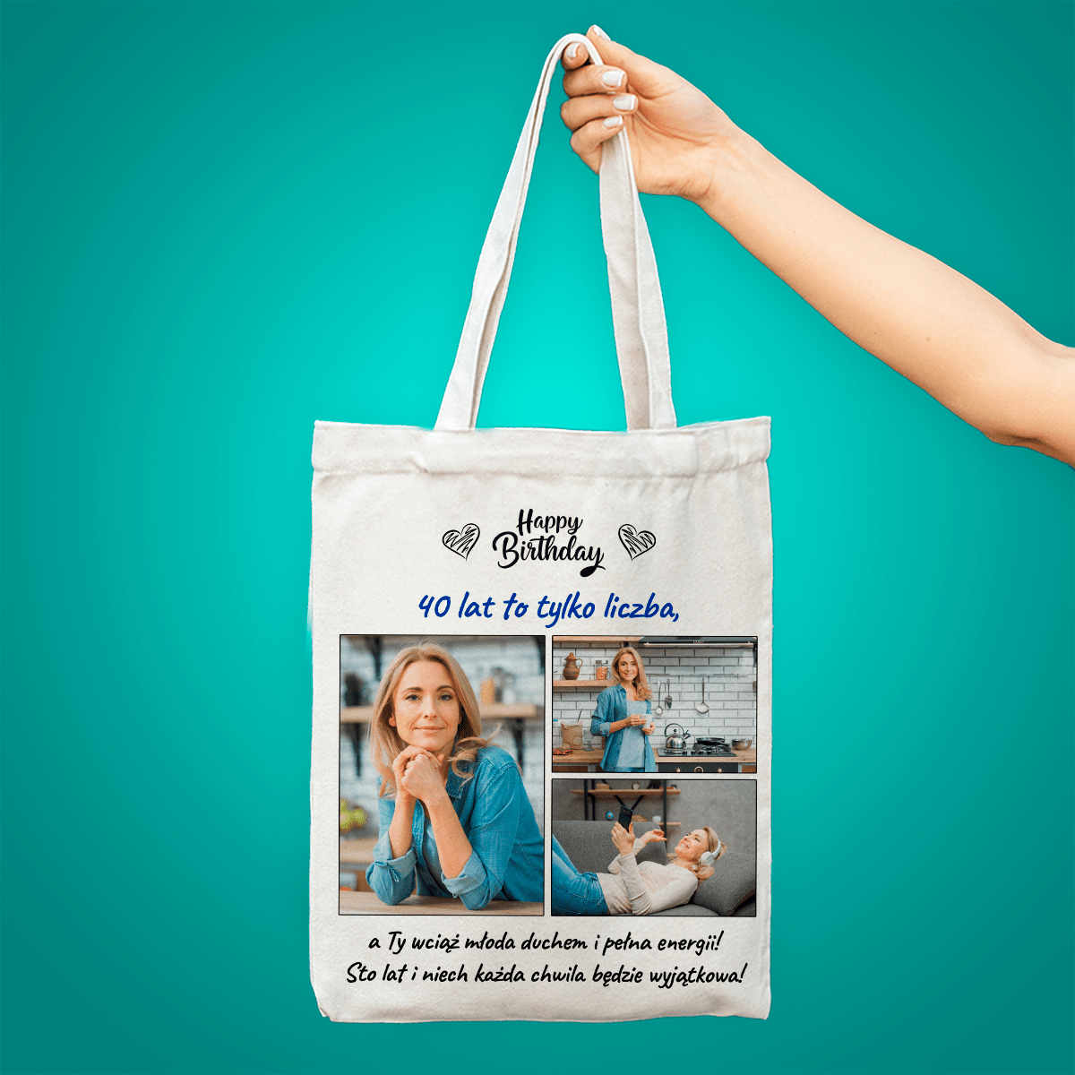 Materiałowa torba shopper z własnym nadrukiem 40 LAT - spersonalizowany prezent dla kobiety - Adamell.pl