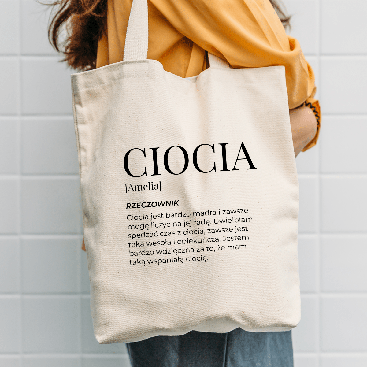 Materiałowa torba shopper z własnym nadrukiem CIOCIA - spersonalizowany prezent dla cioci - Adamell.pl