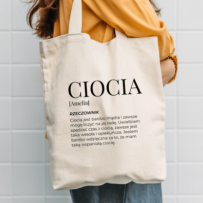Materiałowa torba shopper z własnym nadrukiem CIOCIA - spersonalizowany prezent dla cioci - Adamell.pl
