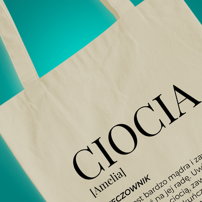 Materiałowa torba shopper z własnym nadrukiem CIOCIA - spersonalizowany prezent dla cioci - Adamell.pl