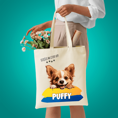 Materiałowa torba shopper z własnym nadrukiem CZTERY ŁAPY - spersonalizowany prezent dla właściciela psa - Adamell.pl