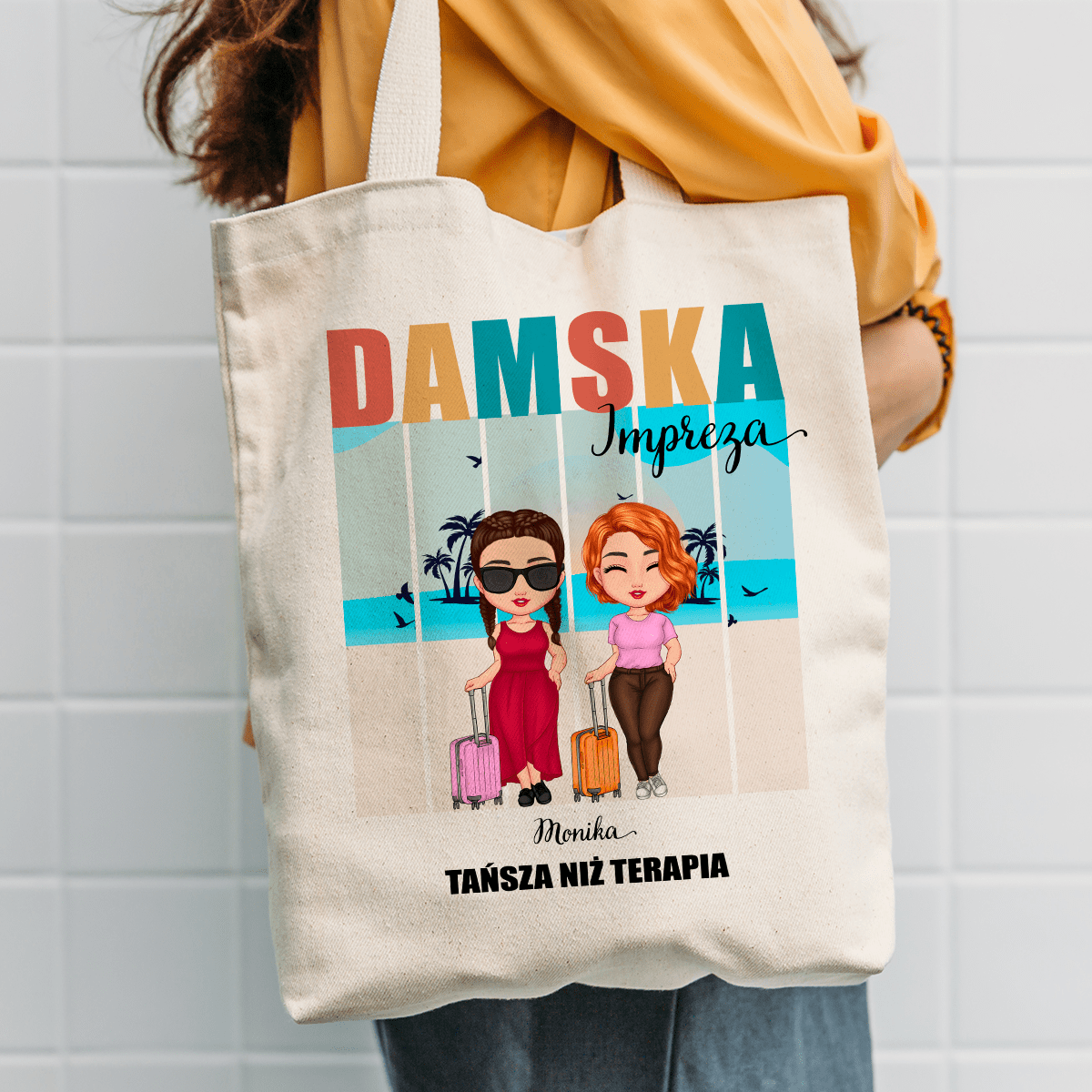 Materiałowa torba shopper z własnym nadrukiem DAMSKA IMPREZA - spersonalizowany prezent dla niej - Adamell.pl