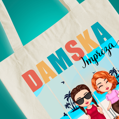 Materiałowa torba shopper z własnym nadrukiem DAMSKA IMPREZA - spersonalizowany prezent dla niej - Adamell.pl