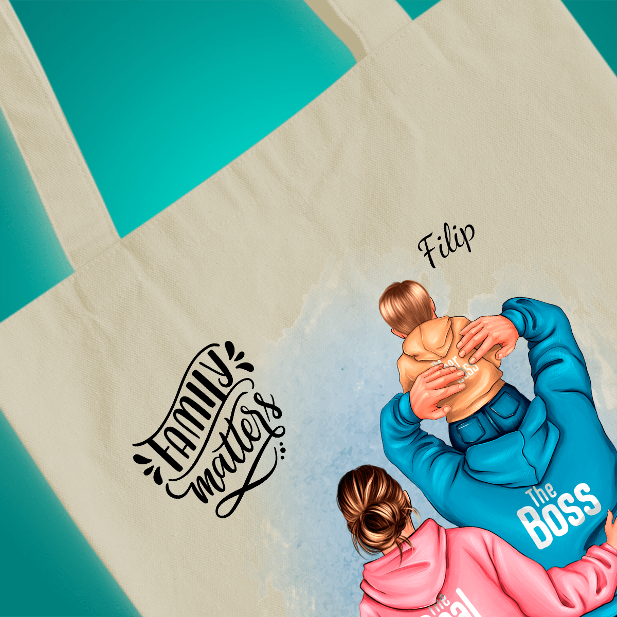 Materiałowa torba shopper z własnym nadrukiem FAMILY - spersonalizowany prezent dla rodziców - Adamell.pl