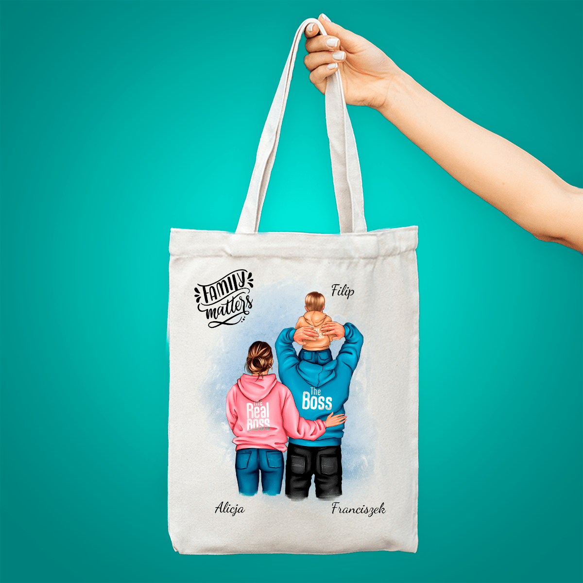 Materiałowa torba shopper z własnym nadrukiem FAMILY - spersonalizowany prezent dla rodziców - Adamell.pl