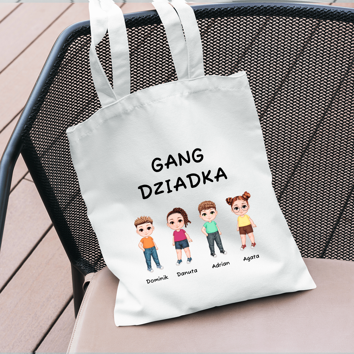 Materiałowa torba shopper z własnym nadrukiem GANG DZIADKA - spersonalizowany prezent dla dziadka - Adamell.pl