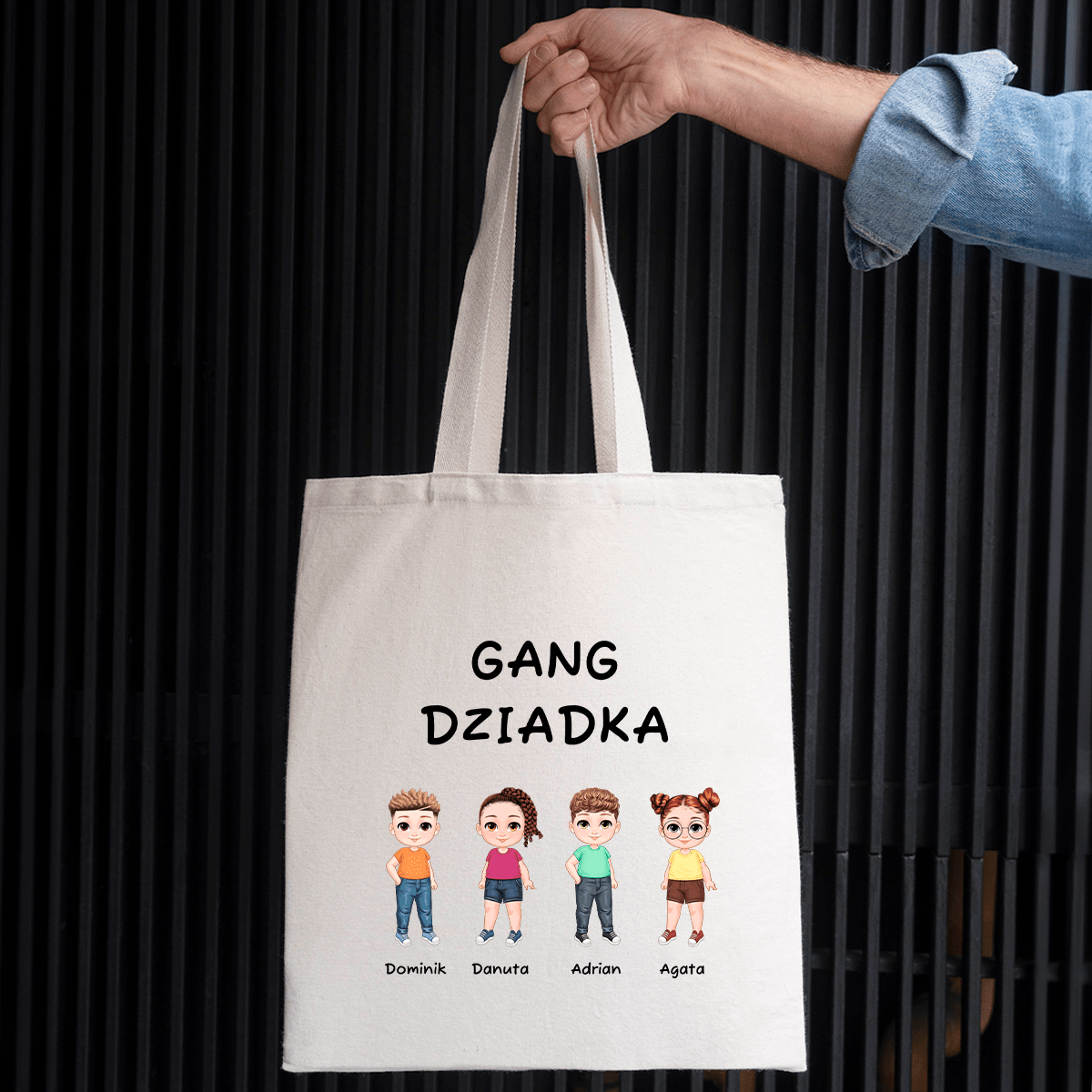 Materiałowa torba shopper z własnym nadrukiem GANG DZIADKA - spersonalizowany prezent dla dziadka - Adamell.pl