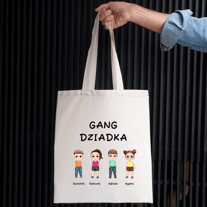 Materiałowa torba shopper z własnym nadrukiem GANG DZIADKA - spersonalizowany prezent dla dziadka - Adamell.pl