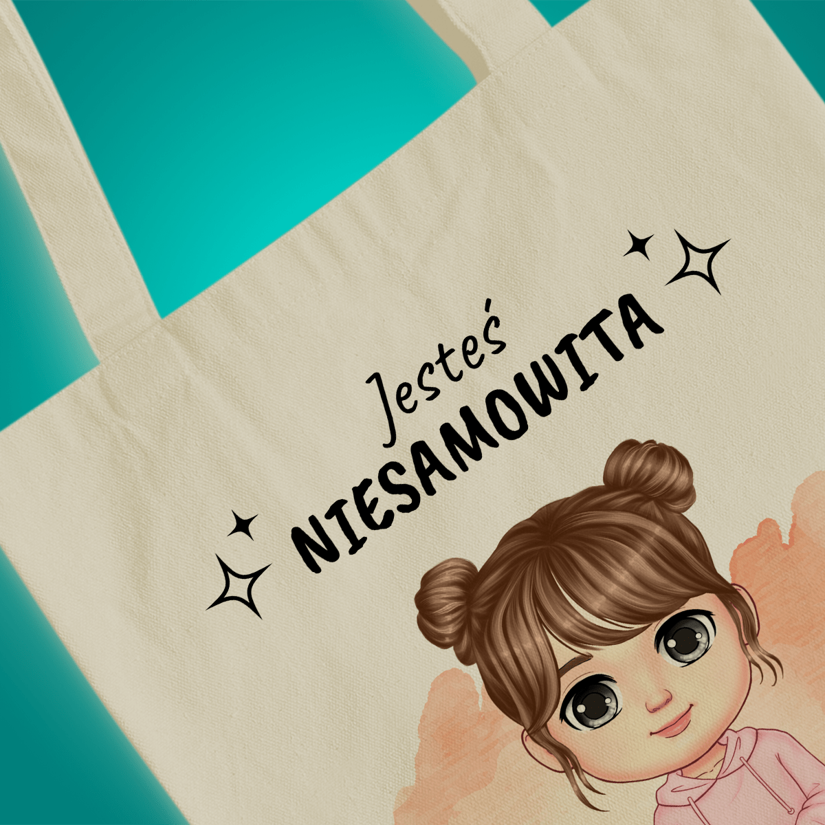 Materiałowa torba shopper z własnym nadrukiem JESTEŚ NIESAMOWITA - spersonalizowany prezent dla nastolatki - Adamell.pl