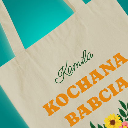 Materiałowa torba shopper z własnym nadrukiem KOCHANA BABCIA - spersonalizowany prezent dla babci - Adamell.pl