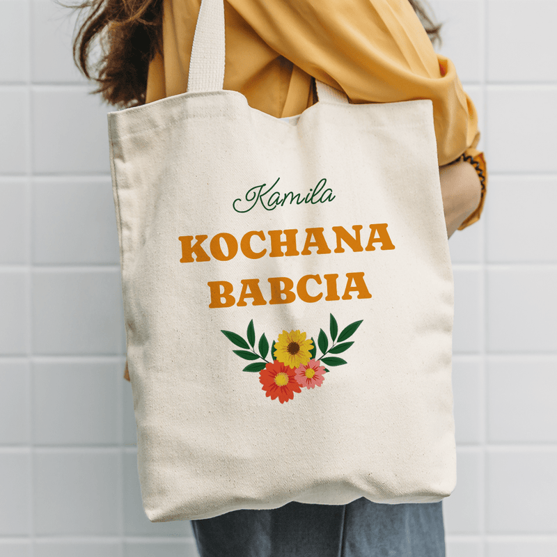 Materiałowa torba shopper z własnym nadrukiem KOCHANA BABCIA - spersonalizowany prezent dla babci - Adamell.pl