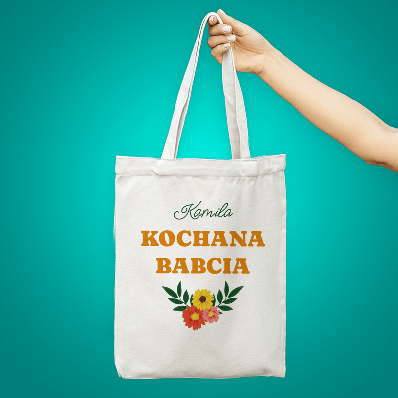 Materiałowa torba shopper z własnym nadrukiem KOCHANA BABCIA - spersonalizowany prezent dla babci - Adamell.pl