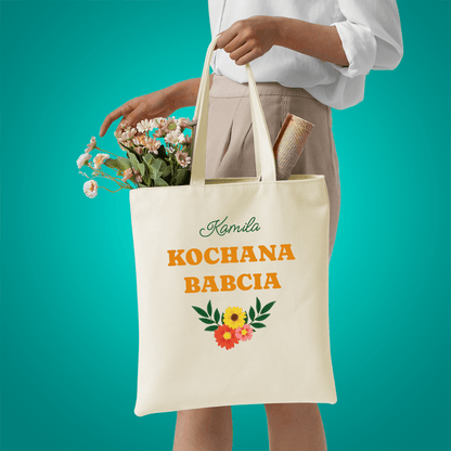 Materiałowa torba shopper z własnym nadrukiem KOCHANA BABCIA - spersonalizowany prezent dla babci - Adamell.pl