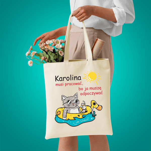 Materiałowa torba shopper z własnym nadrukiem KOT - spersonalizowany prezent dla właściciela kota - Adamell.pl