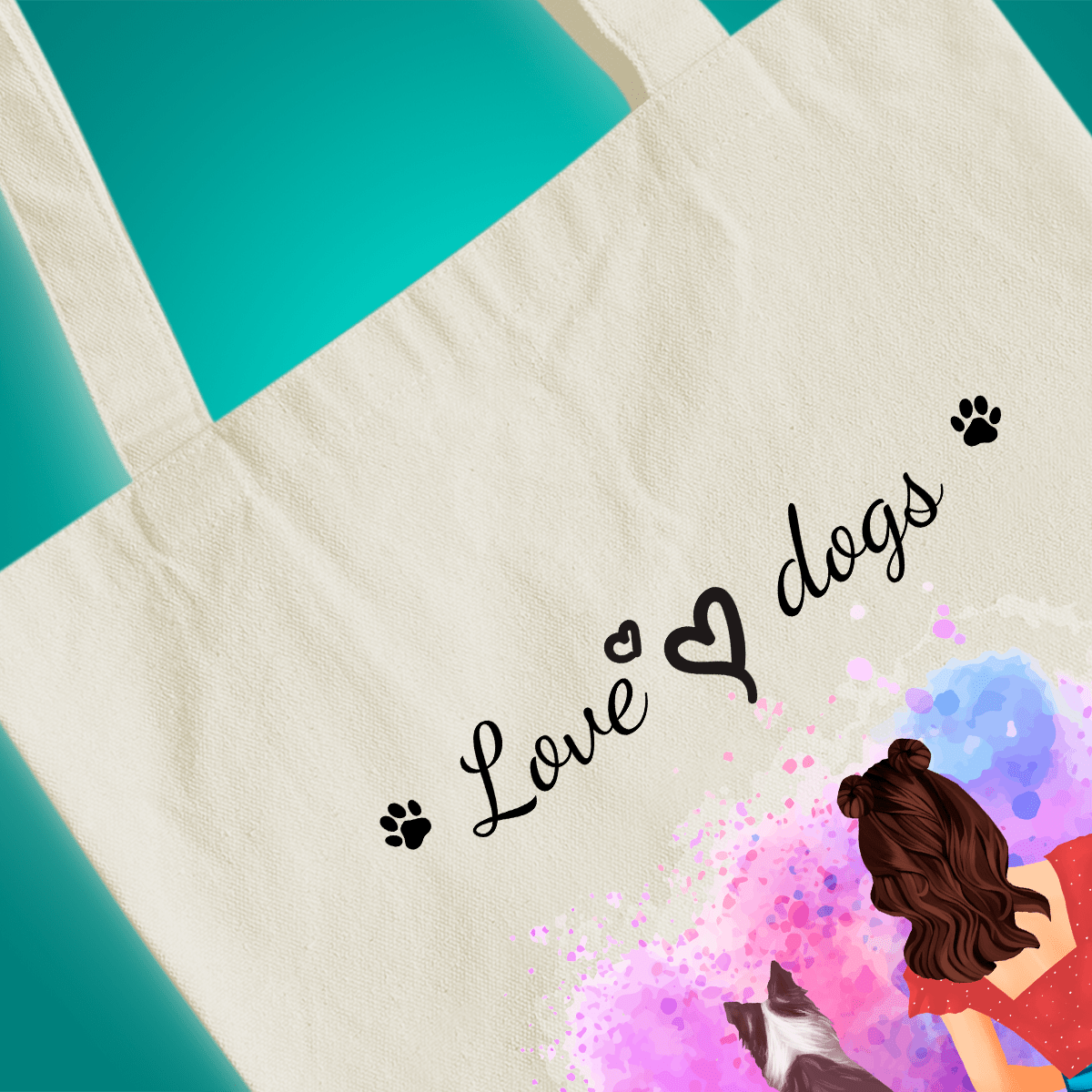 Materiałowa torba shopper z własnym nadrukiem LOVE DOGS - spersonalizowany prezent dla właściciela psa - Adamell.pl