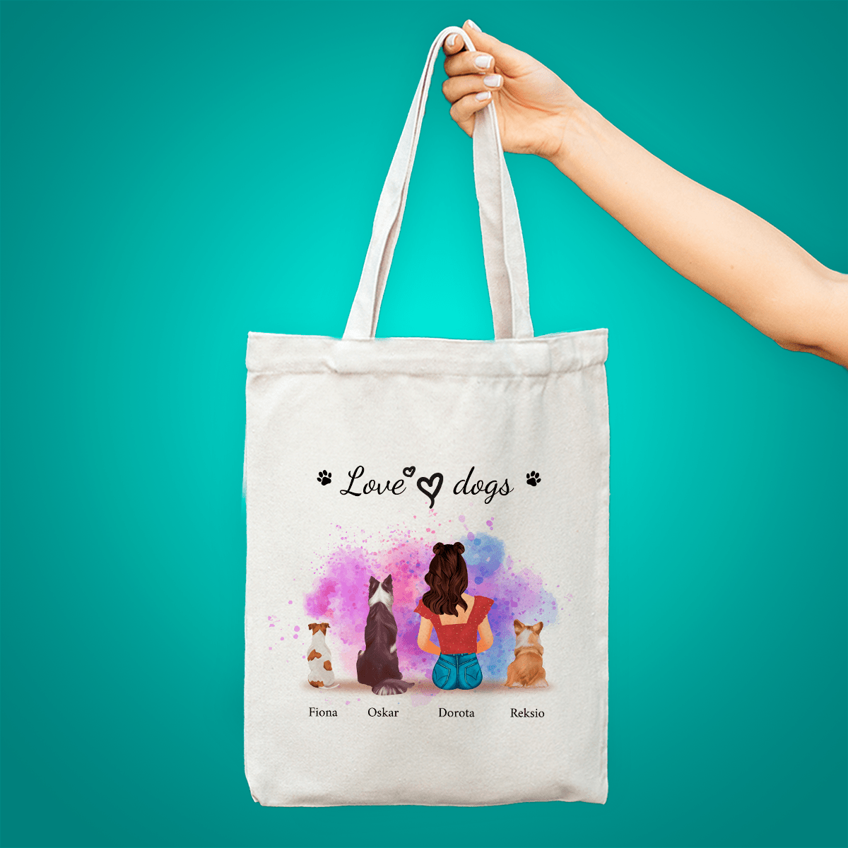 Materiałowa torba shopper z własnym nadrukiem LOVE DOGS - spersonalizowany prezent dla właściciela psa - Adamell.pl