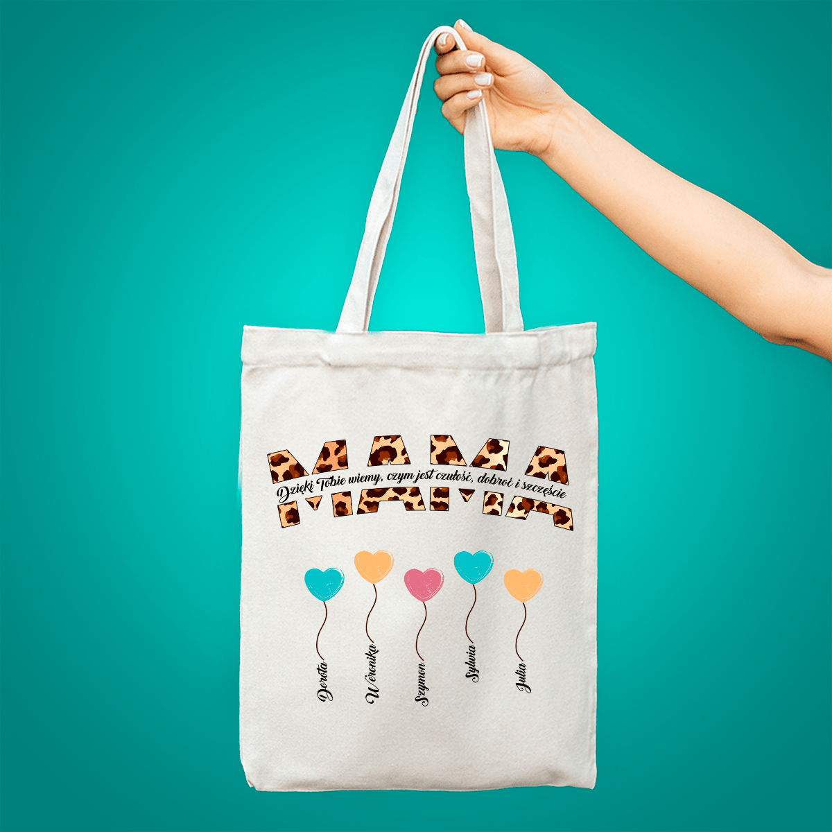Materiałowa torba shopper z własnym nadrukiem MAMA + IMIONA - spersonalizowany prezent dla mamy - Adamell.pl