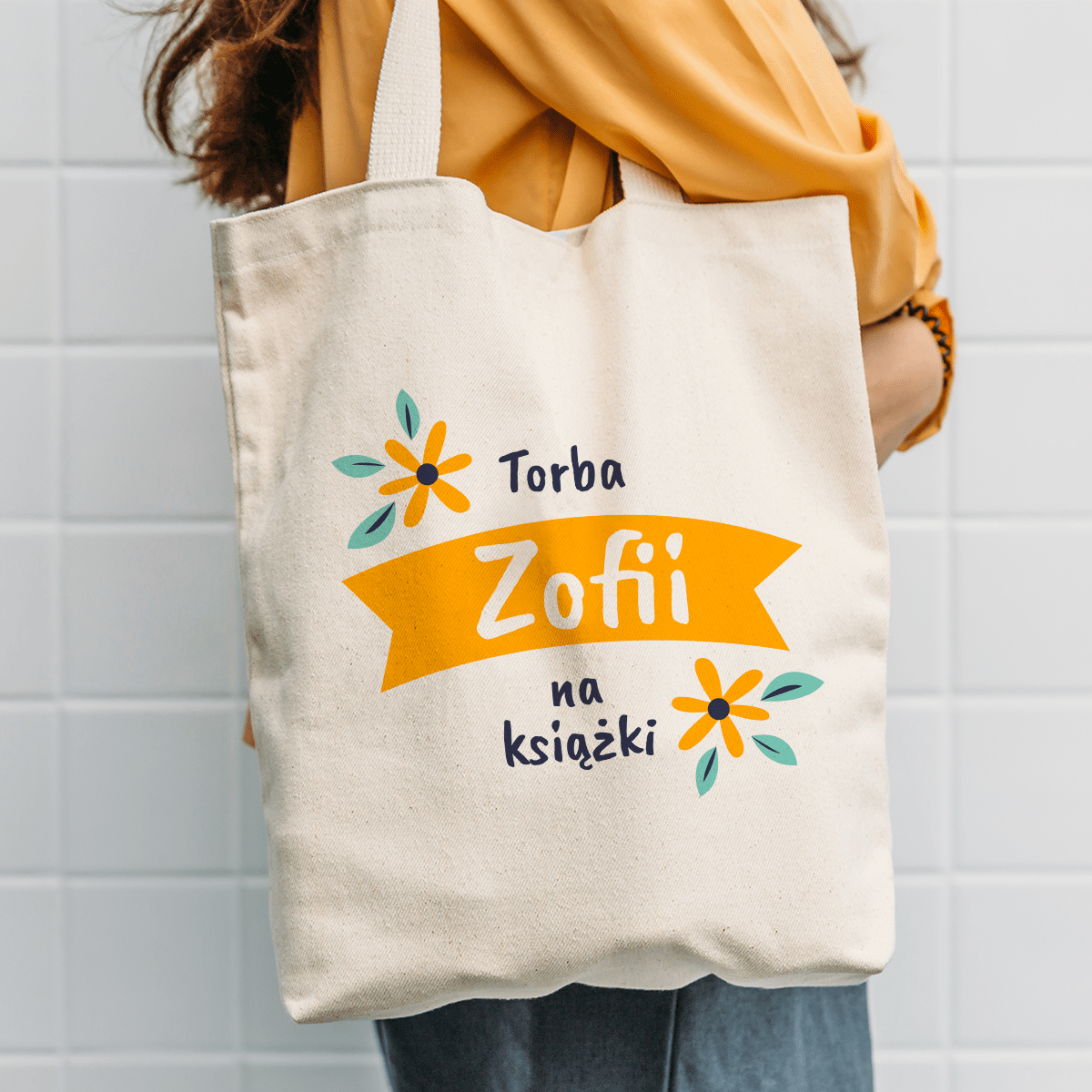 Materiałowa torba shopper z własnym nadrukiem NA KSIĄŻKI - spersonalizowany prezent dla niej - Adamell.pl