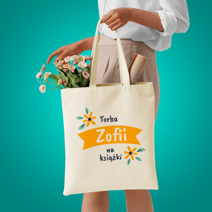 Materiałowa torba shopper z własnym nadrukiem NA KSIĄŻKI - spersonalizowany prezent dla niej - Adamell.pl