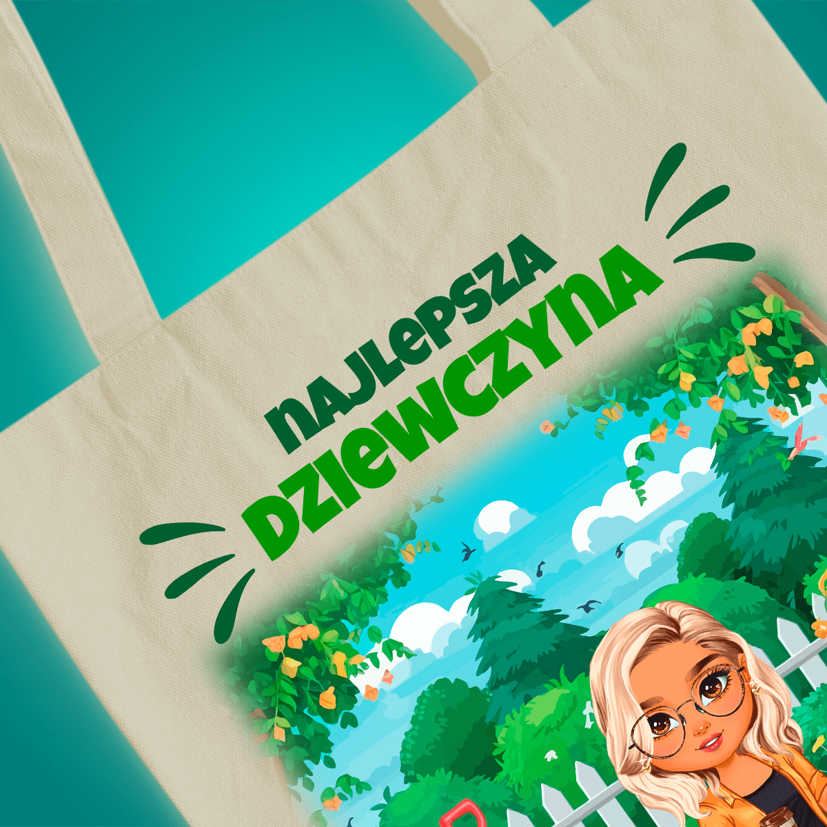 Materiałowa torba shopper z własnym nadrukiem NAJLEPSZA DZIEWCZYNA CLIPART - spersonalizowany prezent dla kobiety - Adamell.pl