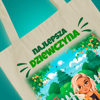 Materiałowa torba shopper z własnym nadrukiem NAJLEPSZA DZIEWCZYNA CLIPART - spersonalizowany prezent dla kobiety - Adamell.pl