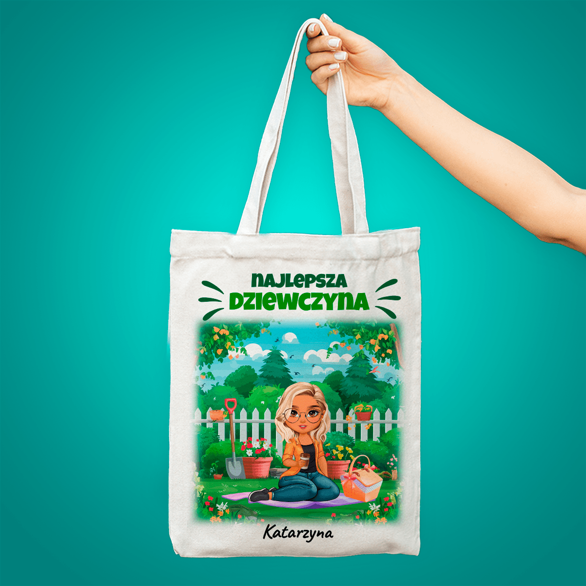 Materiałowa torba shopper z własnym nadrukiem NAJLEPSZA DZIEWCZYNA CLIPART - spersonalizowany prezent dla kobiety - Adamell.pl