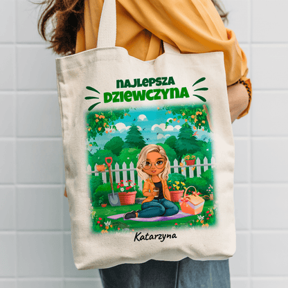 Materiałowa torba shopper z własnym nadrukiem NAJLEPSZA DZIEWCZYNA CLIPART - spersonalizowany prezent dla kobiety - Adamell.pl