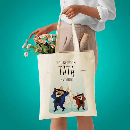 Materiałowa torba shopper z własnym nadrukiem NAJLEPSZY TATA - spersonalizowany prezent dla taty - Adamell.pl