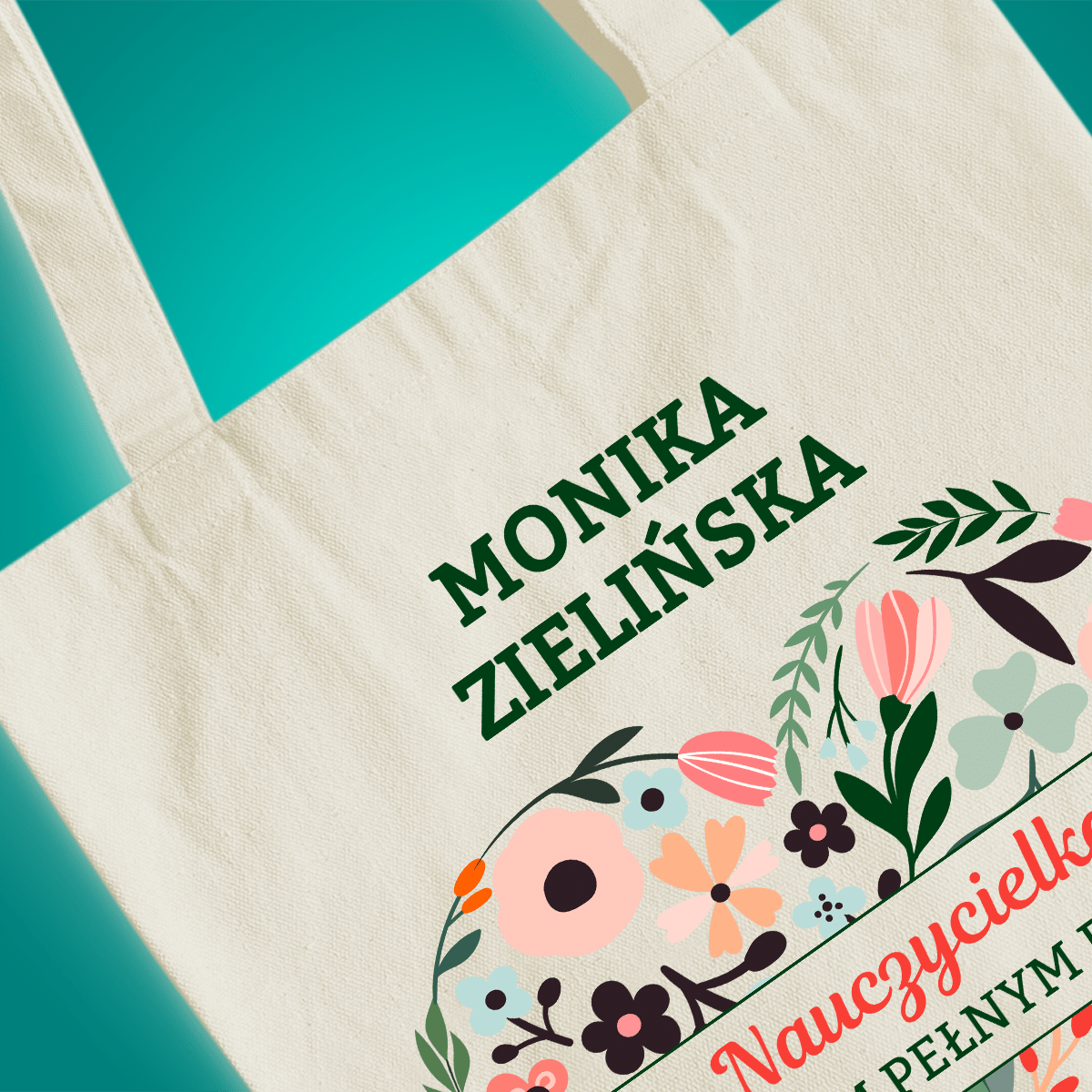 Materiałowa torba shopper z własnym nadrukiem NAUCZYCIELKA - spersonalizowany prezent dla nauczycielki - Adamell.pl